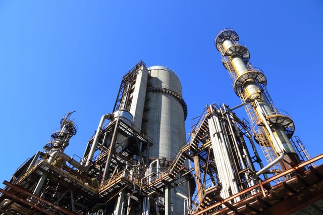 Petrochemical plant against a blue sky